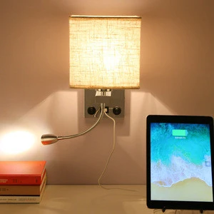 Modern Design Small Size Hotel Wall Lamp With LED Reading Light and USB Charging Port