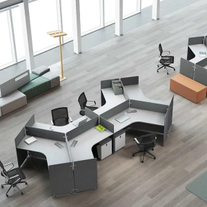 Modern Design Workstation 4 Person Sit Stand Desk Office With Shelves