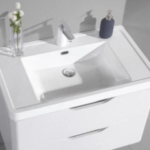 Modern White Wood Grain Pvc Coated Bathroom Furniture Cabinet