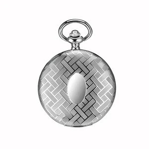 Modern woven pattern alloy case brooch chain mechanical movement silver pocket watch
