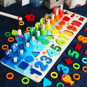 Montessori Educational Wooden Toys For Children Kids Busy Board Math Fishing Preschool Wooden Montessori Toys Count Geometric