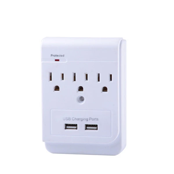 Multi Outlet Wall Tap Adapter Surge Protector with 2 USB Charging Ports, 3 Outlet Multipliers with indicating lights