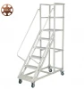 Multi-purpose Mobile Safety Warehouse metal step ladder with wheel movable platform step ladder cart