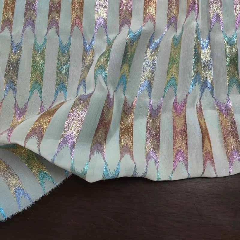 multicolor  lurex silk fabric colorful  metallic jacquard silk chiffon fabric