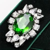 Navette Glass Stone Costume Decoration Brooch Emerald Velvet Ribbon Bow Knotted Fabric Brooches