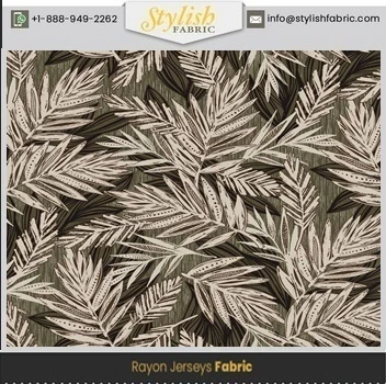 Navy Denim Leaf Pattern Printed on Rayon Spandex Jersey Knit Fabric 180 GSM Style P-1372-HVY-RSJ