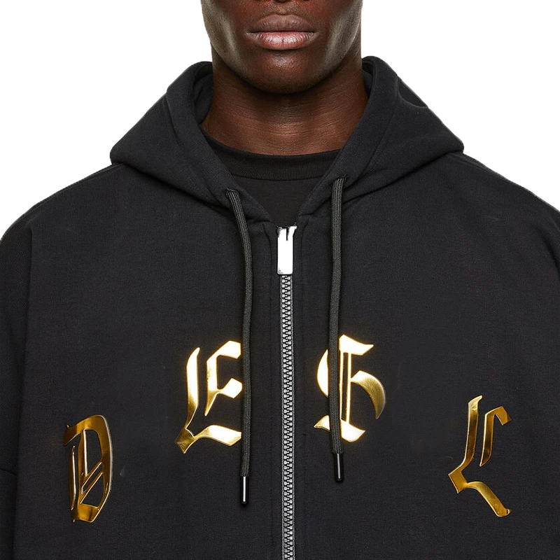 New Arrivial Soft Zip Up Hoodie Gothic-Style Shiny Gold Finish Custom Print Hoodies Custom Men Hoodies