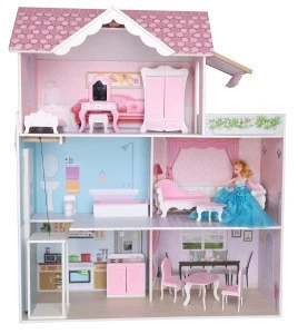 New Design Play Toys Wooden Play Kitchen Doll house 2-in-1 For Kids with furnitures