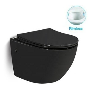 New design rimless black wall-hung toilet bowl