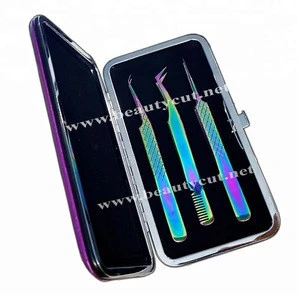 new eyelash extension tweezers set with magnetic case under your logo with attached comb tweezers