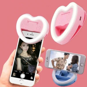 New heart-shaped mobile phone fill-up light LED ring with mobile phone stand feature mobile phone selfie light