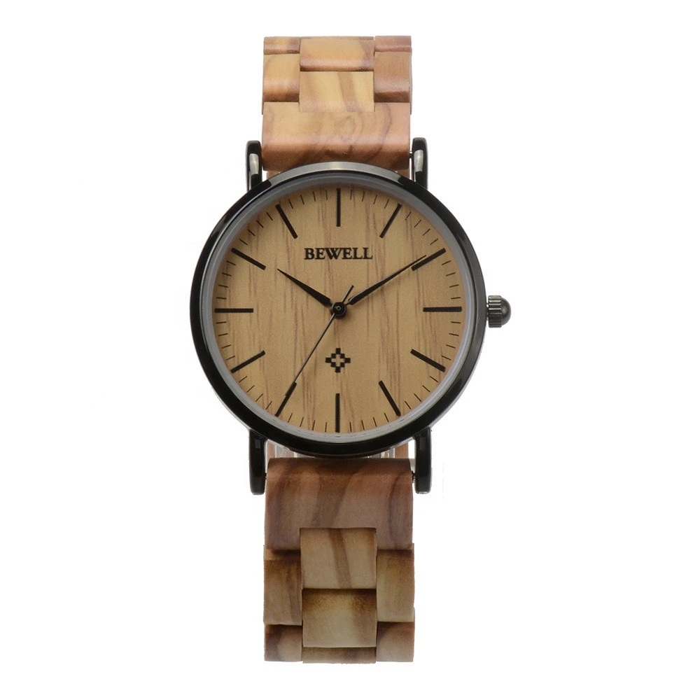 New Hot Selling Steel Case Water Resistant Wood Dial and band customized BEWELL wooden watch
