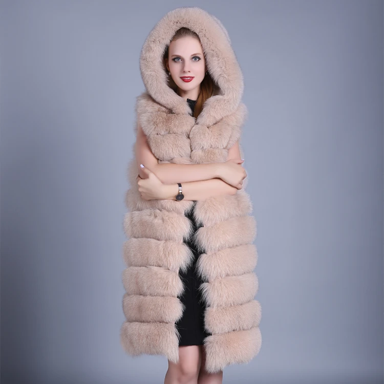 New Winter Women Real Fox Fur Vest Waistcoat Jacket Outerwear Long Style Fur Gilet