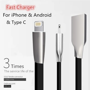 New Zinc Alloy Data Cable for iPhone X 8 7 6 6s plus for Samsung LG Android Fast Charging Cable Micro USB Type C Data Cable