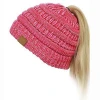 OEM Free Sample Ribbed Caps Soft Stretch Cable Thick Knit Messy High Bun Ponytail Beanie Hat