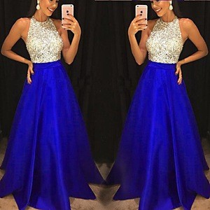 OEM High Quality Custom Elegant High-Waisted Sequins Royal Blue Evening Dress