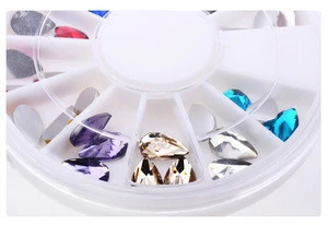OEM LOGO nail art accessories wheel FOM706 hot selling nail supplies drop shape charms 12 colors 3D nail art accessories