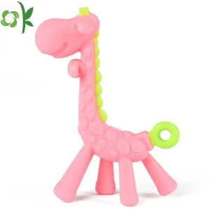 OKSILICONE Custom Baby Teething Stick Toys Cute Giraffe Silicone Baby Teething Durable Soft Infant Toddlers Training