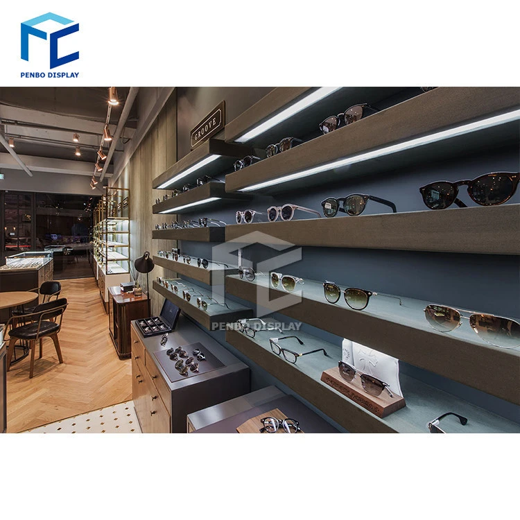Optical Shop Interior Design Wood Eyewear Cabinet Locking Sunglass Optical Frame Display Rods