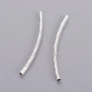 Pandahall Silver Brass Curved Metal Tube Crimp Hollow Beads