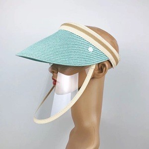 Parent-child  Full Protection Shield Hat Visor Hat Sun Visor with Removable Face Shield Wholesale Straw Hats