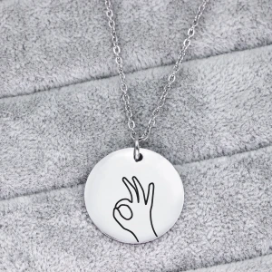 Personality Engraved Hand Gesture okay Necklace Pendant 316L Stainless Steel Necklace accessories for women