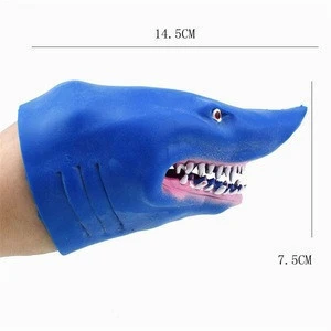 Plastic Cement Blue Story Telling Shark Doll Glove Finger Toys Hand Puppet