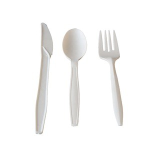 Plastic Disposable Bamboo PLA Cutlery Fork / Knife / Spoon / Flatware Set For Western Dinner