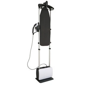 Pressurized steam iron and standing garment steamer with ironing board