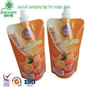 Printed food pouch with spout for ketchup liquid food packaging/ custom doypack with nozzle for orange juice