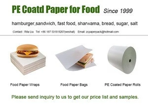 Printed PE Coated Paper for Hamburger Wrap / Bread Tray Liner