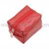Red Square Leather Cosmetic Pouch Makeup Bag