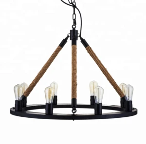 Retro Industrial Hemp Rope Pendant Lamp Ceiling Light Chandelier Lighting for indoor