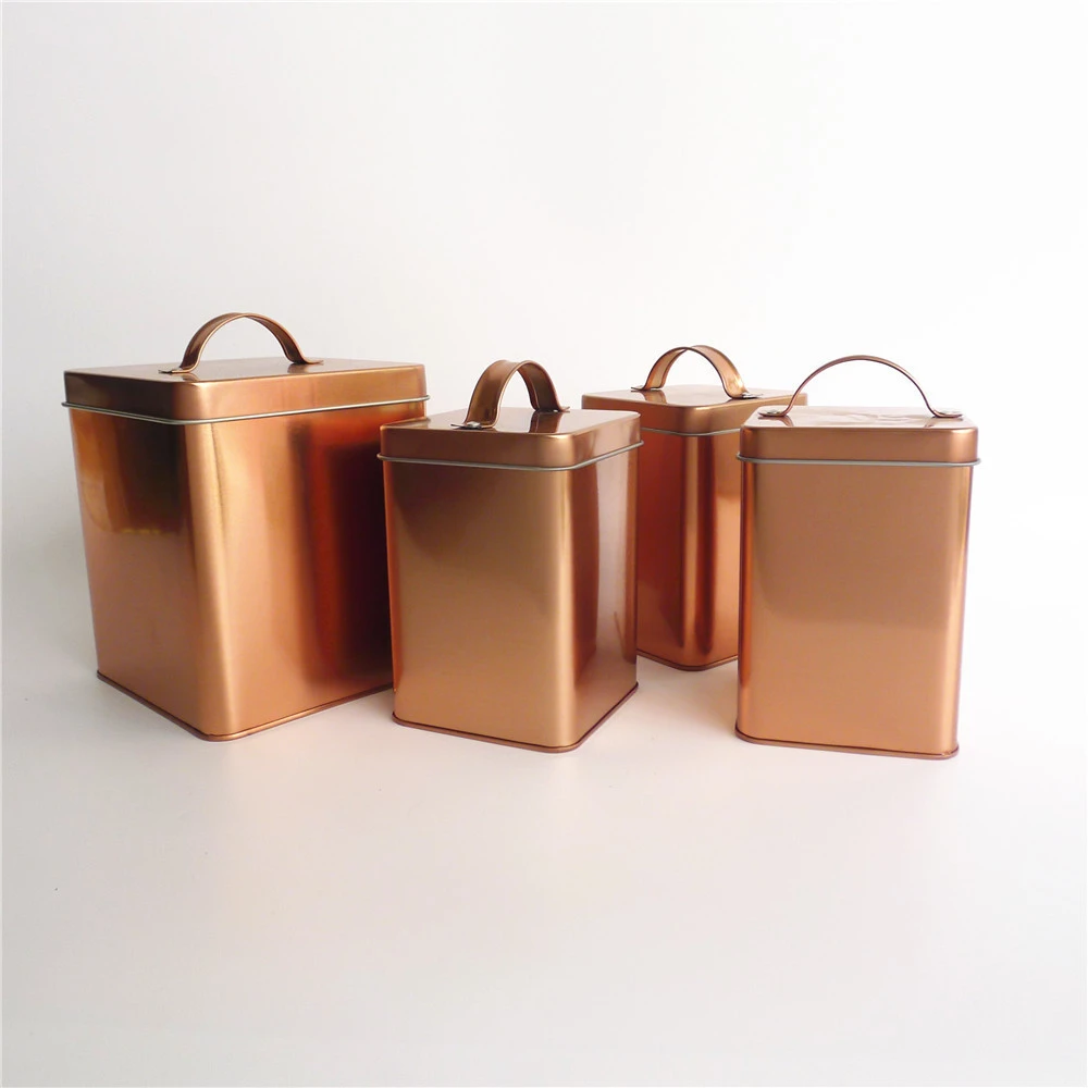 Rose Gold Metal Type Tinplate  Biscuits Coffee Set Canister Tea Coffee Storage Tin
