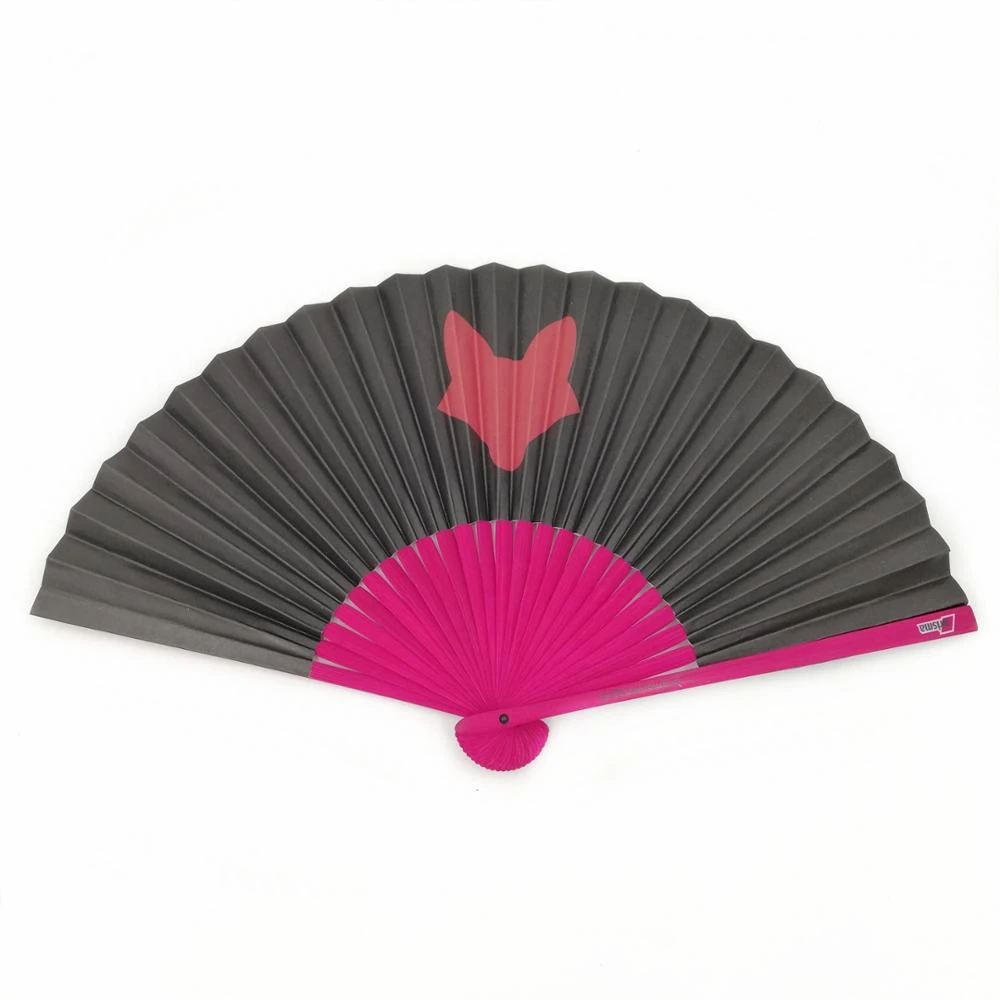 Rose red bamboo ribs  black paper hand fan