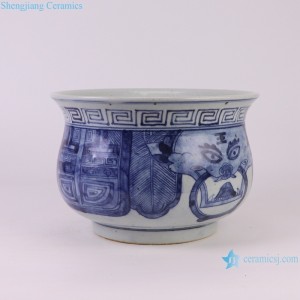 Rzfb41 Blue and White Lion Head Pattern Porcelain Censer