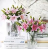 S583 lily artificial flowers lilies faux plastic pu 3heads real touch floral bouquet party table centerpieces home decorati