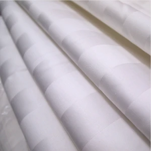 Satin Stripe White Cotton Hotel/Hospital Use Fabric For BedSheet 3CM width