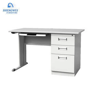 Simple used steel office desk top computer PC desk with drawers metal frame computer laptop table desk