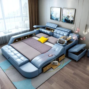 Smart leather bed with storage with massage function bed with USB luxury modern bedroom sets with Wireless speaker