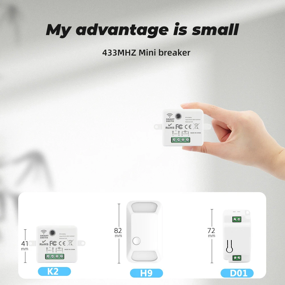 SMATRUL 1Gang Mini Module Smart Wireless Push Switch Light 433MHZ Electrical Home Remote Button Wall Panel On Off 220V10A Led