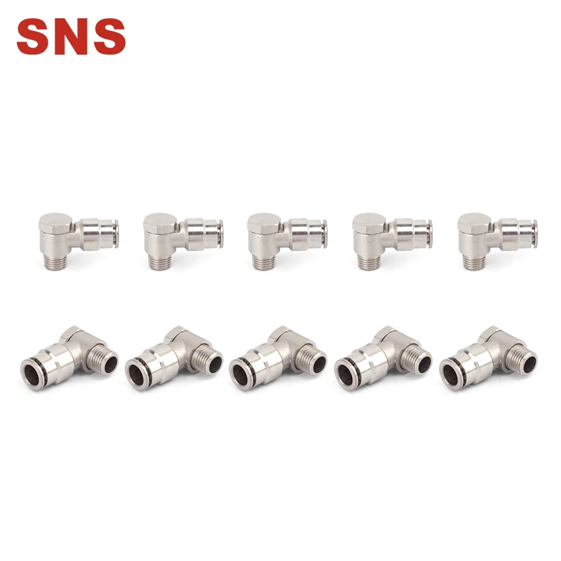 SNS JPH series pneumatic 90 degree elbow nickel plated brass male thread push to connection air pipe hose fitting