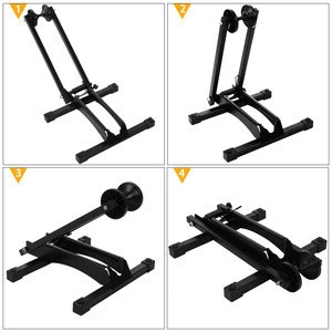 Sports Foldable Alloy Bicycle Storage Stand Bike Floor Parking Rack Wheel Holder Fit 20&quot;-29&quot; Bikes Indoor Home Garage Using