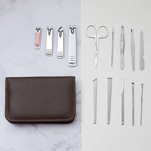 Stainless Steel Manicure Nail Knife Tools Kit Set 14 pcs/lot Pedicure Clipper Tweezers Ear pick Tools Set With PU Bag