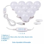 Stepless Dimmable Hollywood Vanity Mirror Light USB LED 5V Makeup Lamp 10/12 Bulbs Kit For Dressing Table