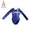 Strips long sleeves children navy blue shiny leotards gymnastics girls wholesale