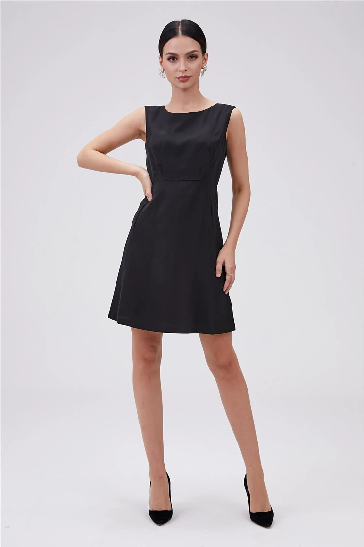 Stylish Ladies Sleeve Western Designs Office Work Bodycon Sleeveless Dress Ladies 100% Silk Office Midi Dress