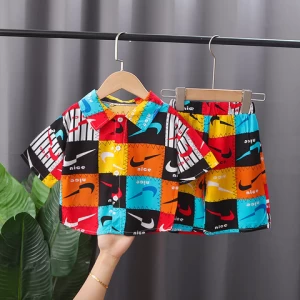 Summer Fashion Kids Wear Short Sleeve Shirt+Shorts 2pcs Cotton Print Cartoon Casual Baby Boy Clothing Set