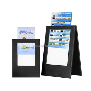 Superior PU leather menu cover 2 view table tent menu rechargeable menu display rack