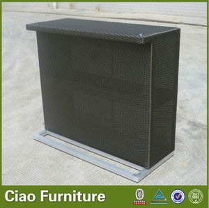 synthetic rattan bar table with glass top